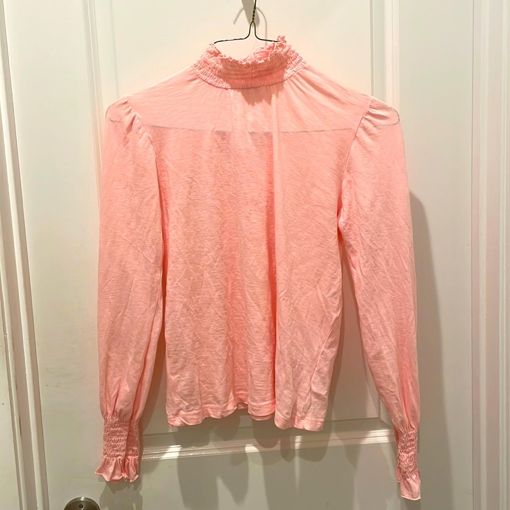NWT Sundry Peachy/salmon pink smocked long sleeved top - sz 0/XS